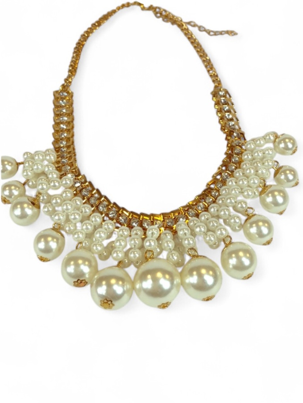 Cache 16” faux pearl, clear crystal & gold tone